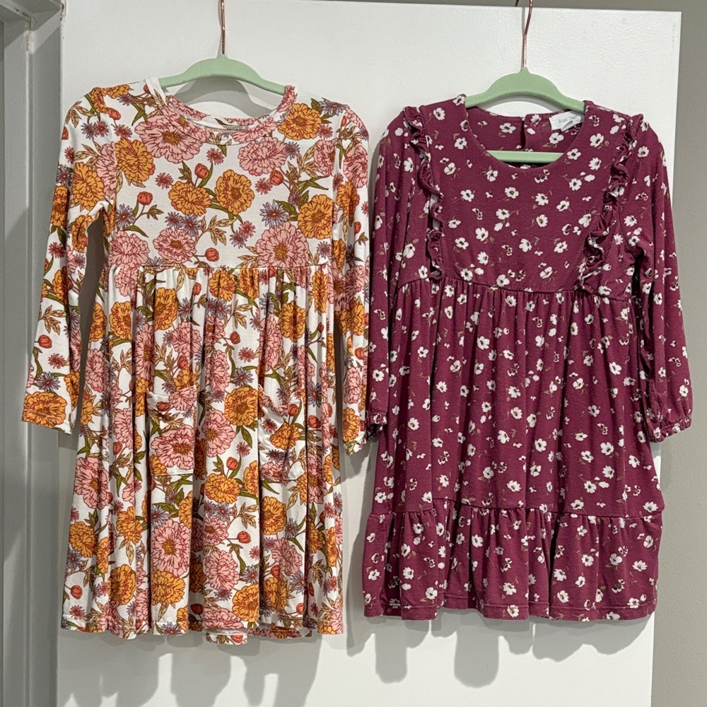 Angel Dear Floral and Burgundy Kids Dress Set
